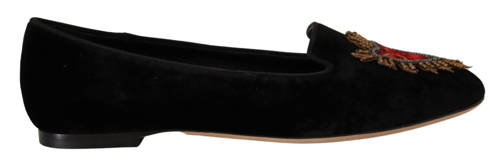 Schwarze DG Sacred Heart Patch Slip-On Flats