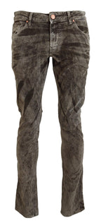 Graue Washed-Cotton-Cord Slim Fit Herrenjeans