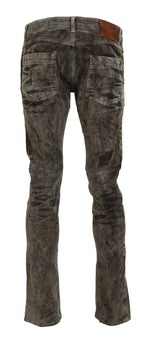 Graue Washed-Cotton-Cord Slim Fit Herrenjeans