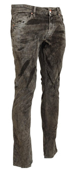 Graue Washed-Cotton-Cord Slim Fit Herrenjeans