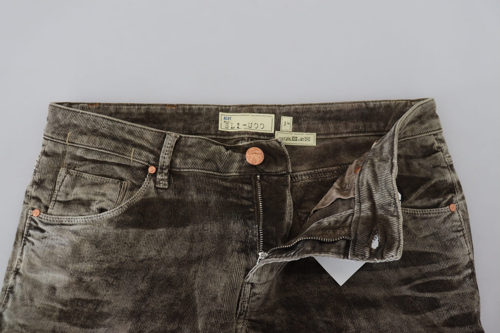 Graue Washed-Cotton-Cord Slim Fit Herrenjeans