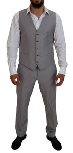 Silver Wool Silk 3 Piece Slim Fit Suit