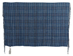 Blue Linen Shawl Foulard Fringes Scarf
