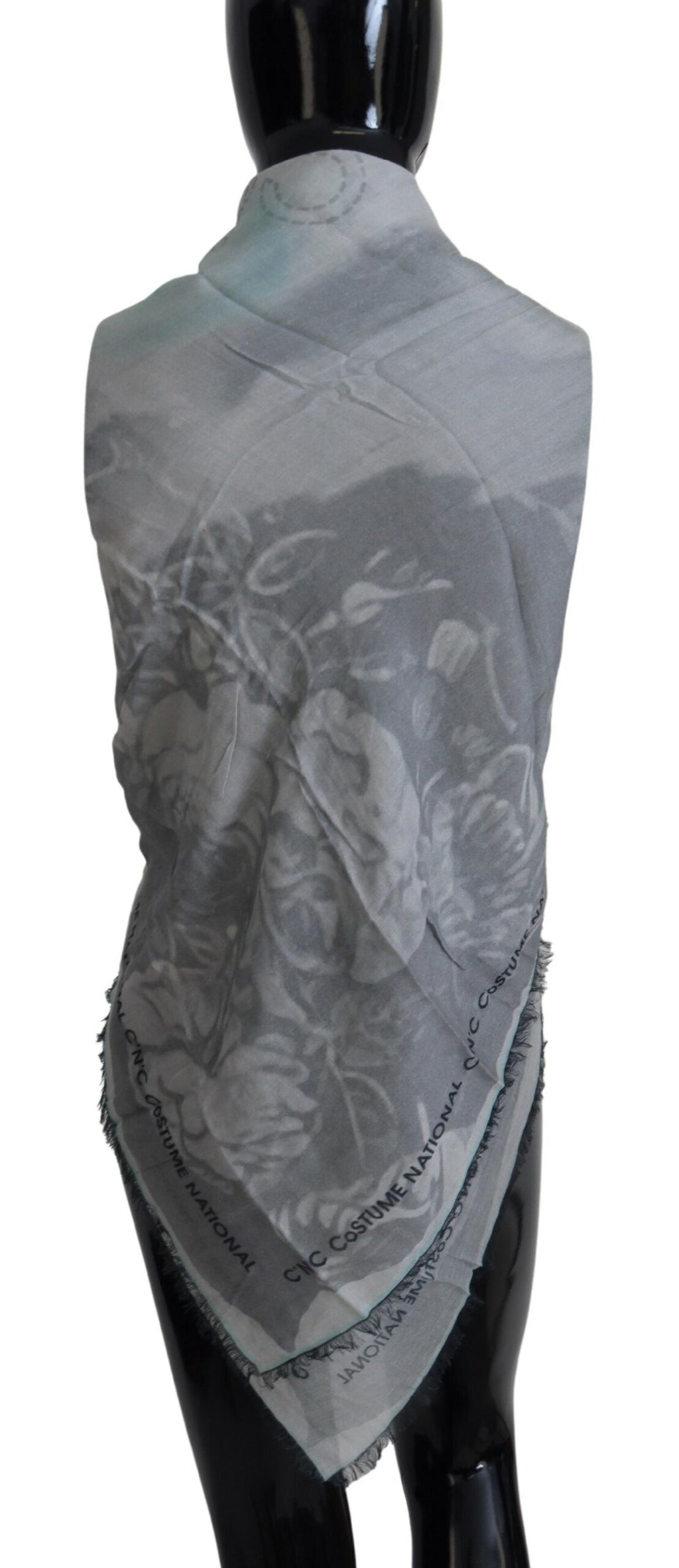 Grau bedruckter Schal Foulard Fransen Schal