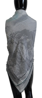 Grau bedruckter Schal Foulard Fransen Schal