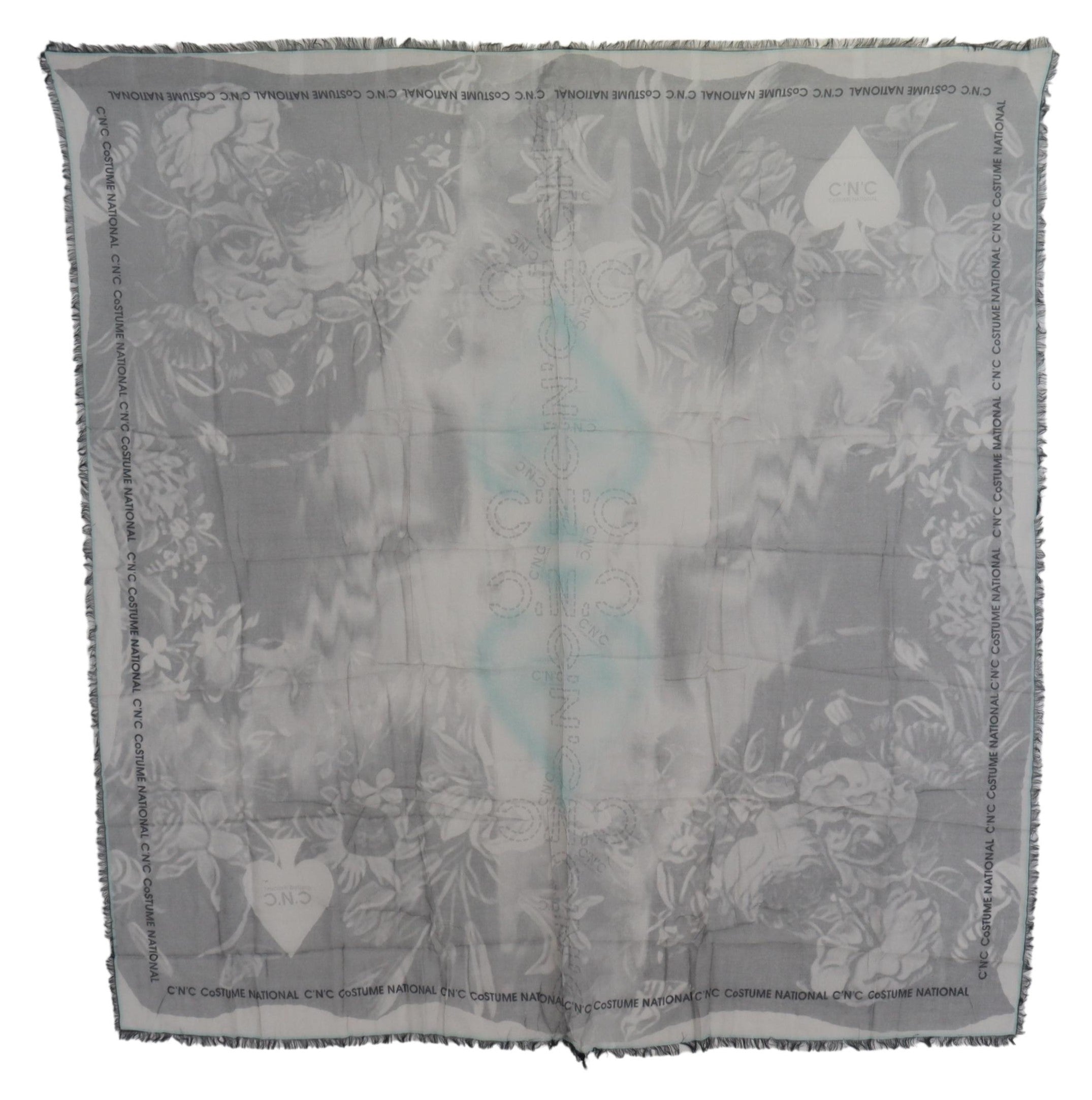 Grau bedruckter Schal Foulard Fransen Schal