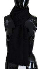Schwarzer Schal aus Wolle mit Fransen