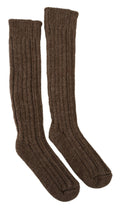 Braune kniehohe Wollsocken für Damen