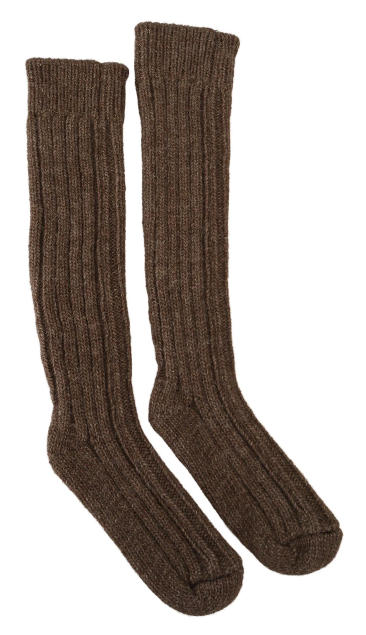 Braune kniehohe Wollsocken für Damen