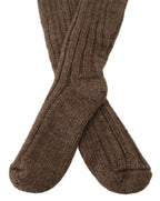 Braune kniehohe Wollsocken für Damen