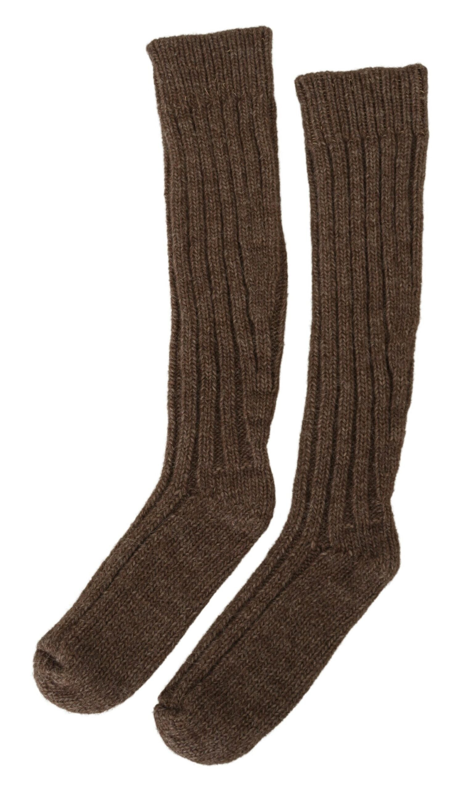 Braune kniehohe Wollsocken für Damen