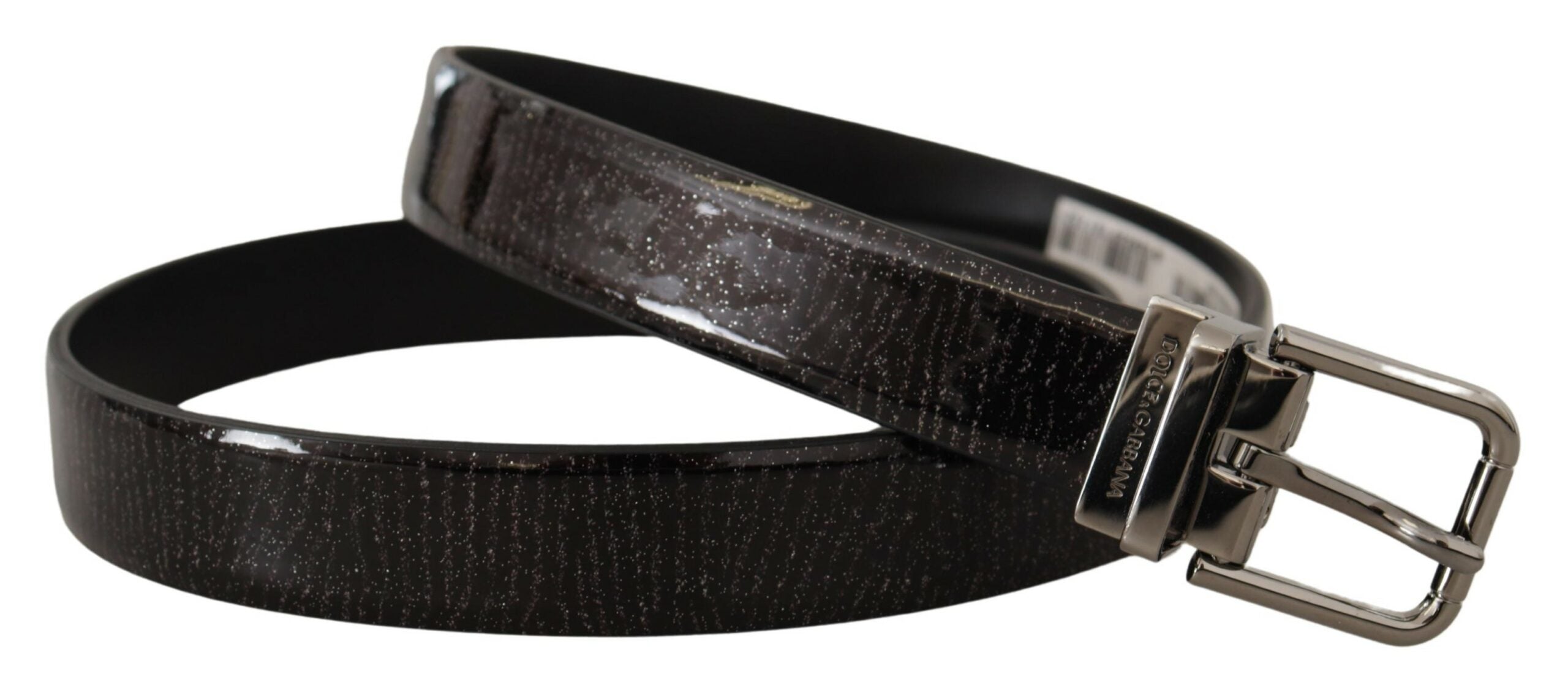 Gürtel aus schwarzem Lackleder mit Metallschnalle