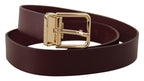 Marrone Vitello Leather Gold Metal Buckle Belt