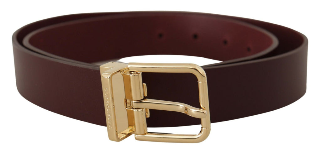 Marrone Vitello Leather Gold Metal Buckle Belt