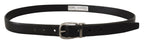 Gürtel aus schwarzem Leder mit Chromlogo und Metallschnalle