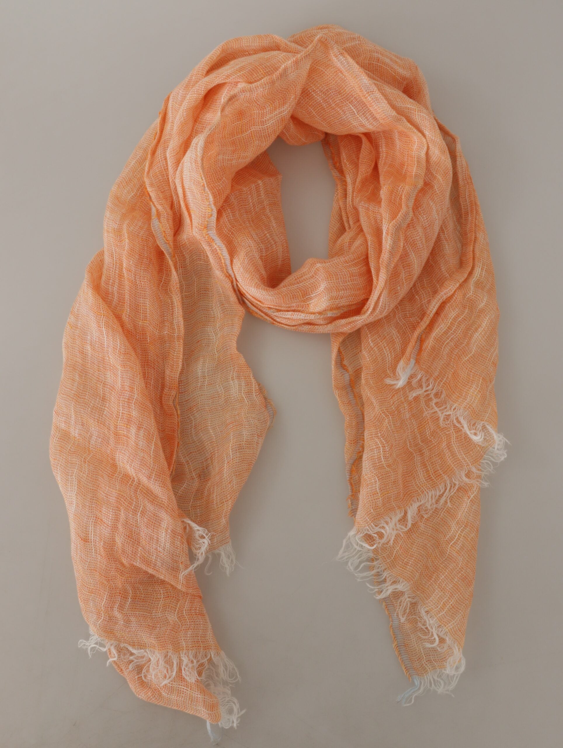 Sciarpa coprispalle in lino color pesca con frange