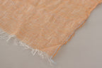 Sciarpa coprispalle in lino color pesca con frange
