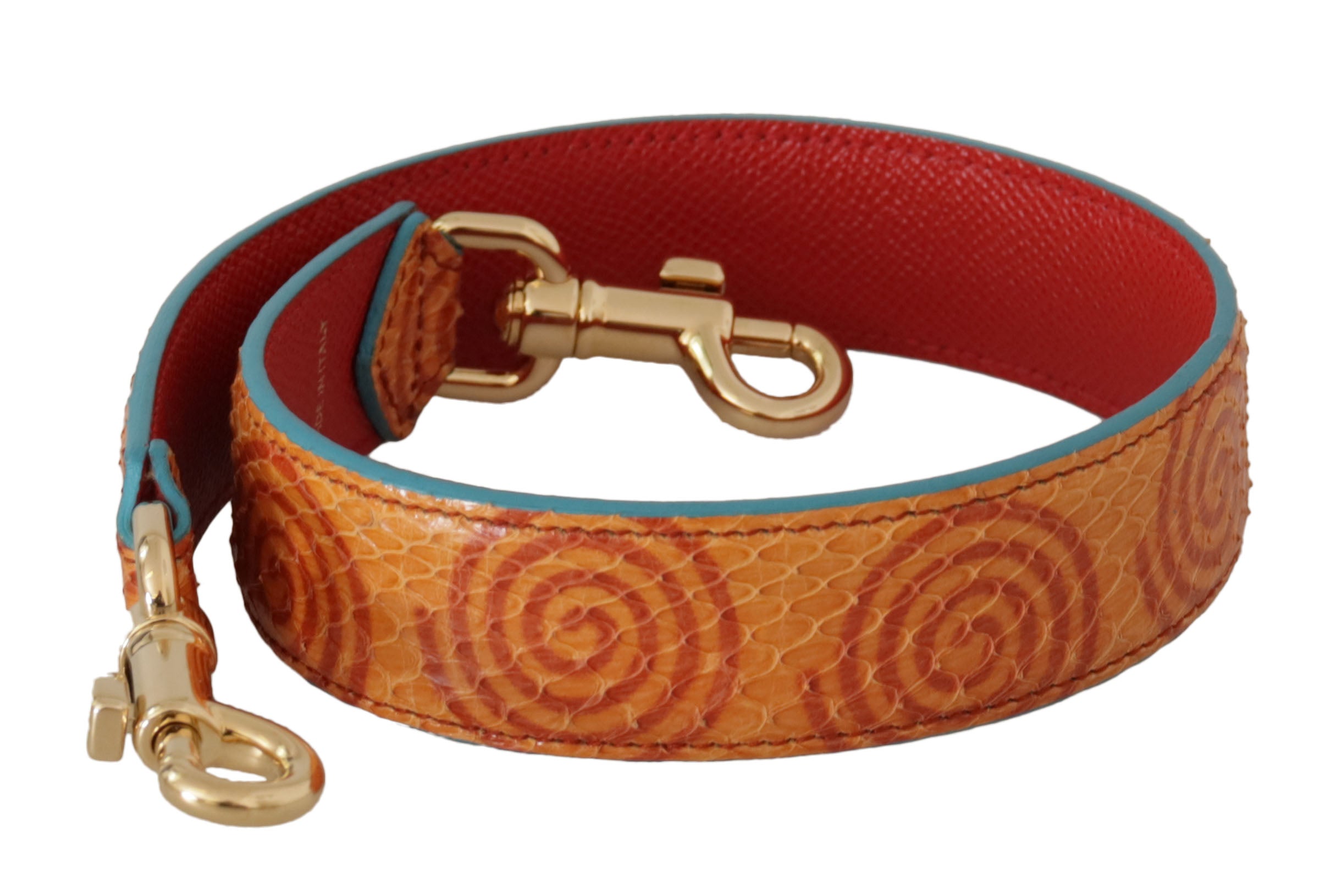 Orange Ledertasche mit Wirbelmuster Schultergurt