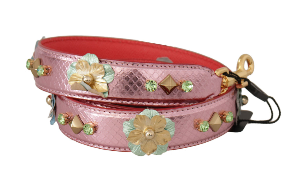 Schulterriemen aus metallic-pinkfarbenem Leder mit Nieten