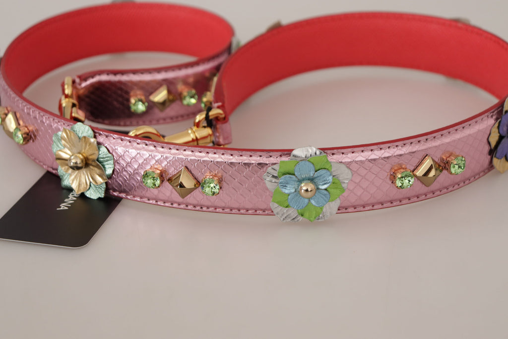 Schulterriemen aus metallic-pinkfarbenem Leder mit Nieten