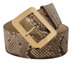 Brauner exotischer breiter Taillengürtel aus Leder mit goldener Metallschnalle