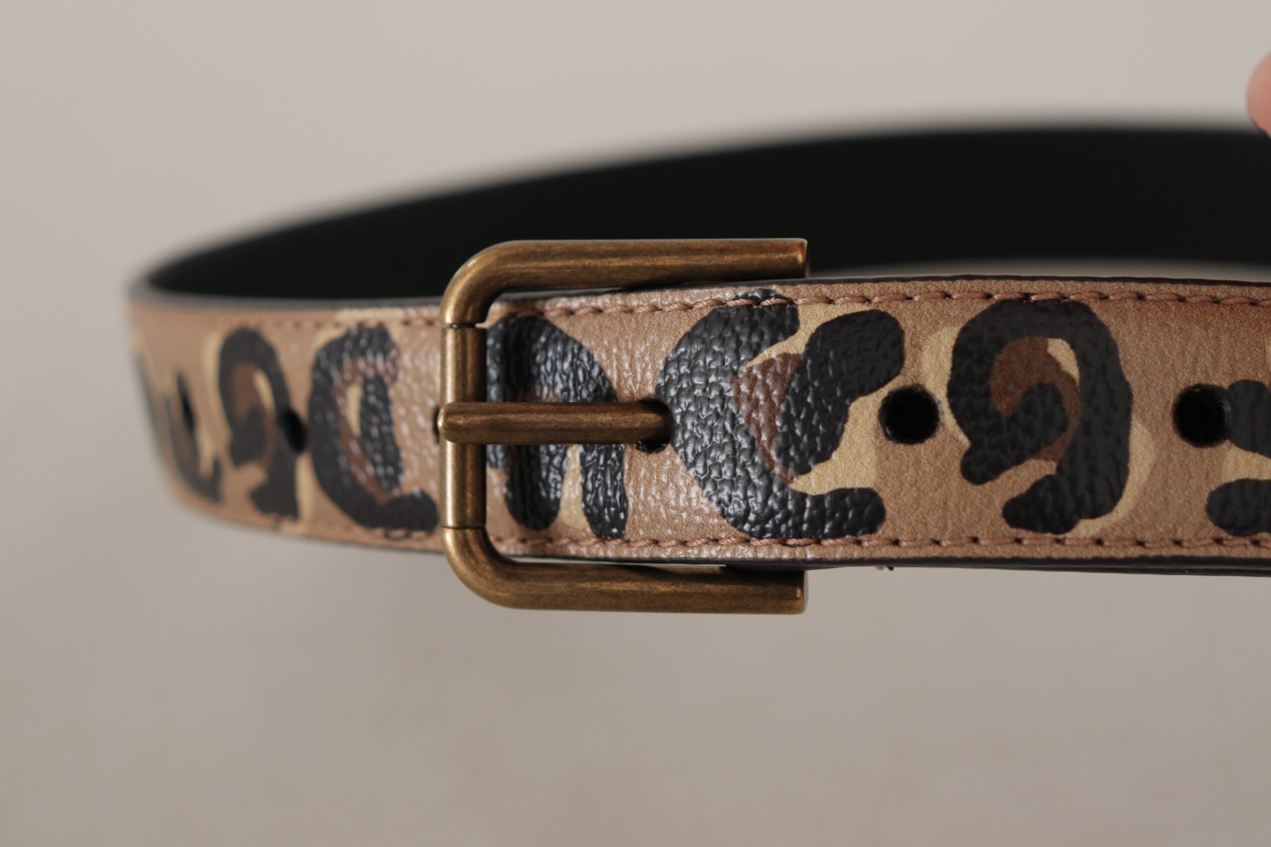 Brauner Leopardendruck Vintage-Gürtel mit Metallschnalle