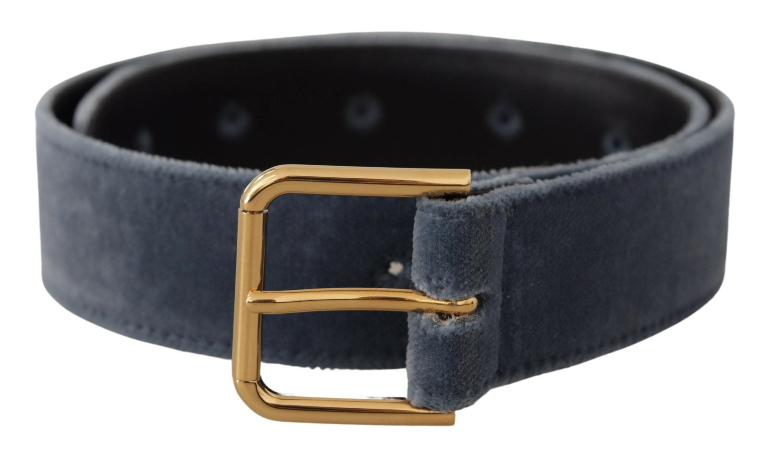 Marineblauer Samt-Gürtel mit Metallschnalle und Goldlogo