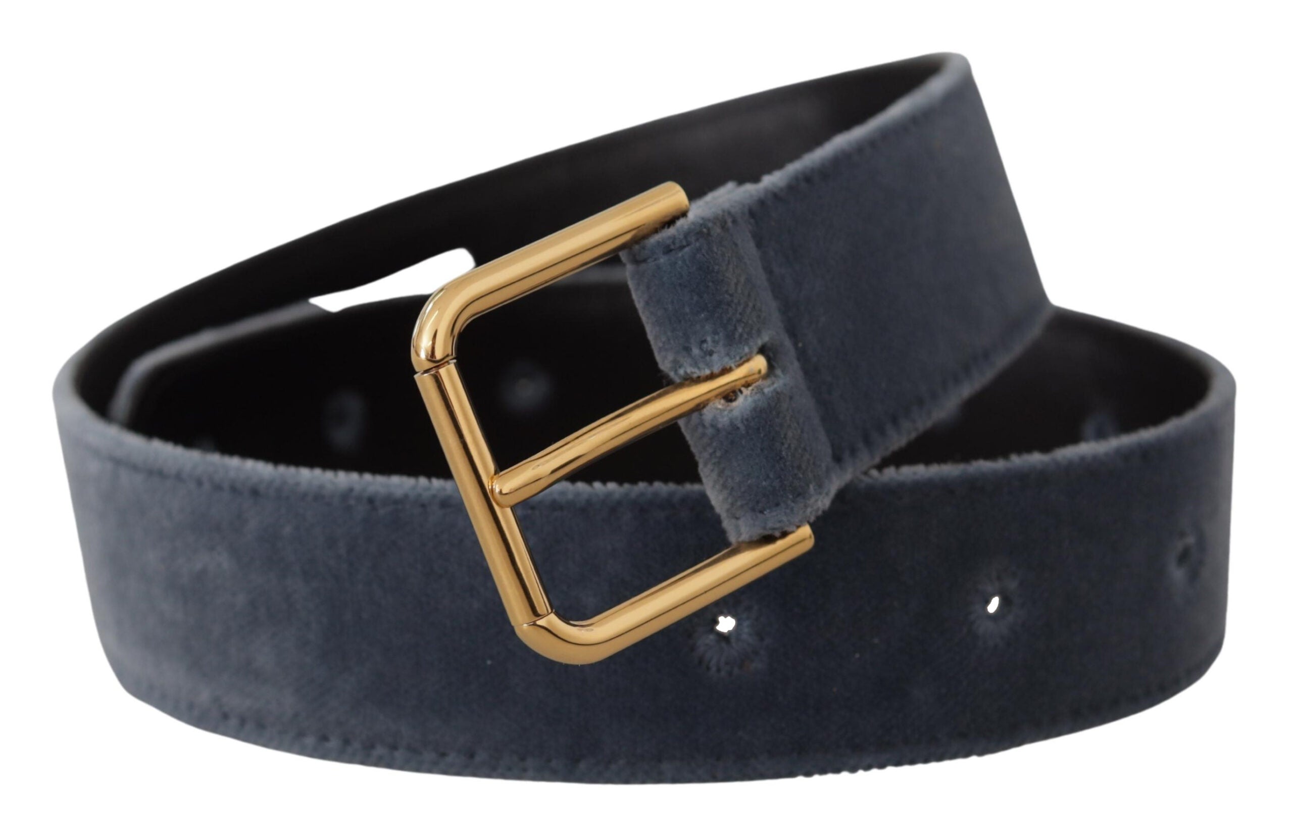 Marineblauer Samt-Gürtel mit Metallschnalle und Goldlogo