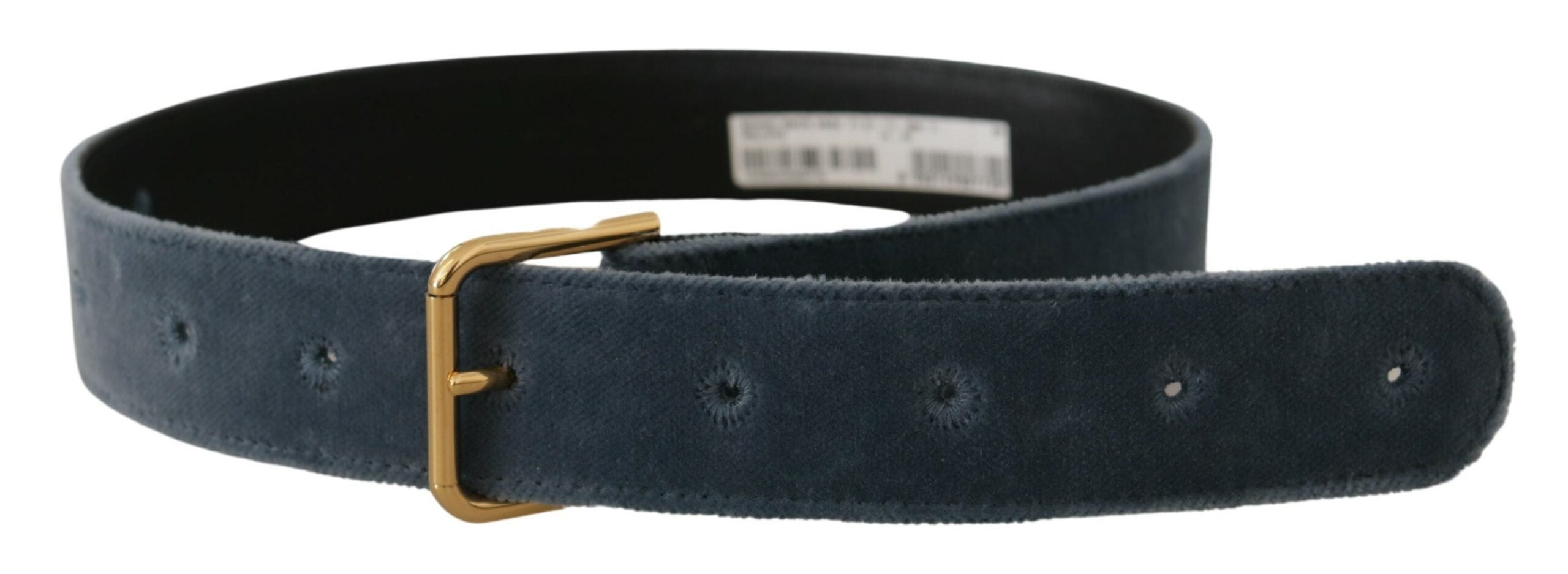 Marineblauer Samt-Gürtel mit Metallschnalle und Goldlogo