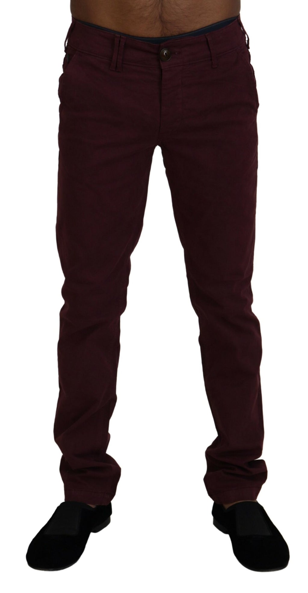 Bordeauxrote Stretch-Baumwoll-Skinny-Freizeithose für Herren