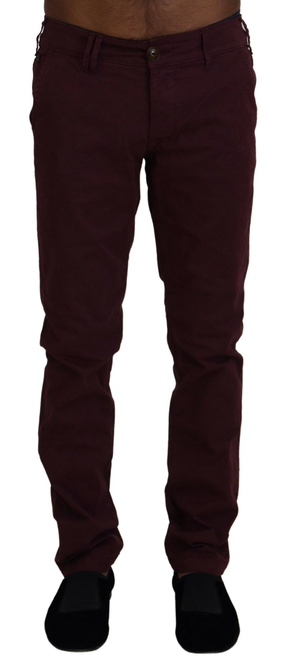 Bordeauxrote Stretch-Baumwoll-Skinny-Freizeithose für Herren