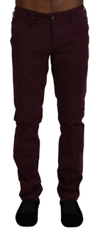 Bordeauxrote Stretch-Baumwoll-Skinny-Freizeithose für Herren