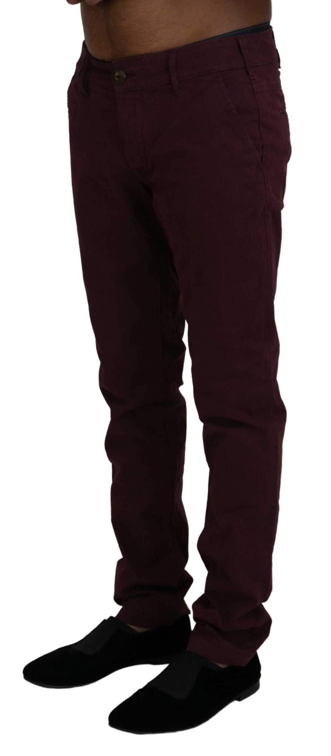 Bordeauxrote Stretch-Baumwoll-Skinny-Freizeithose für Herren