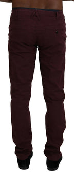 Bordeauxrote Stretch-Baumwoll-Skinny-Freizeithose für Herren