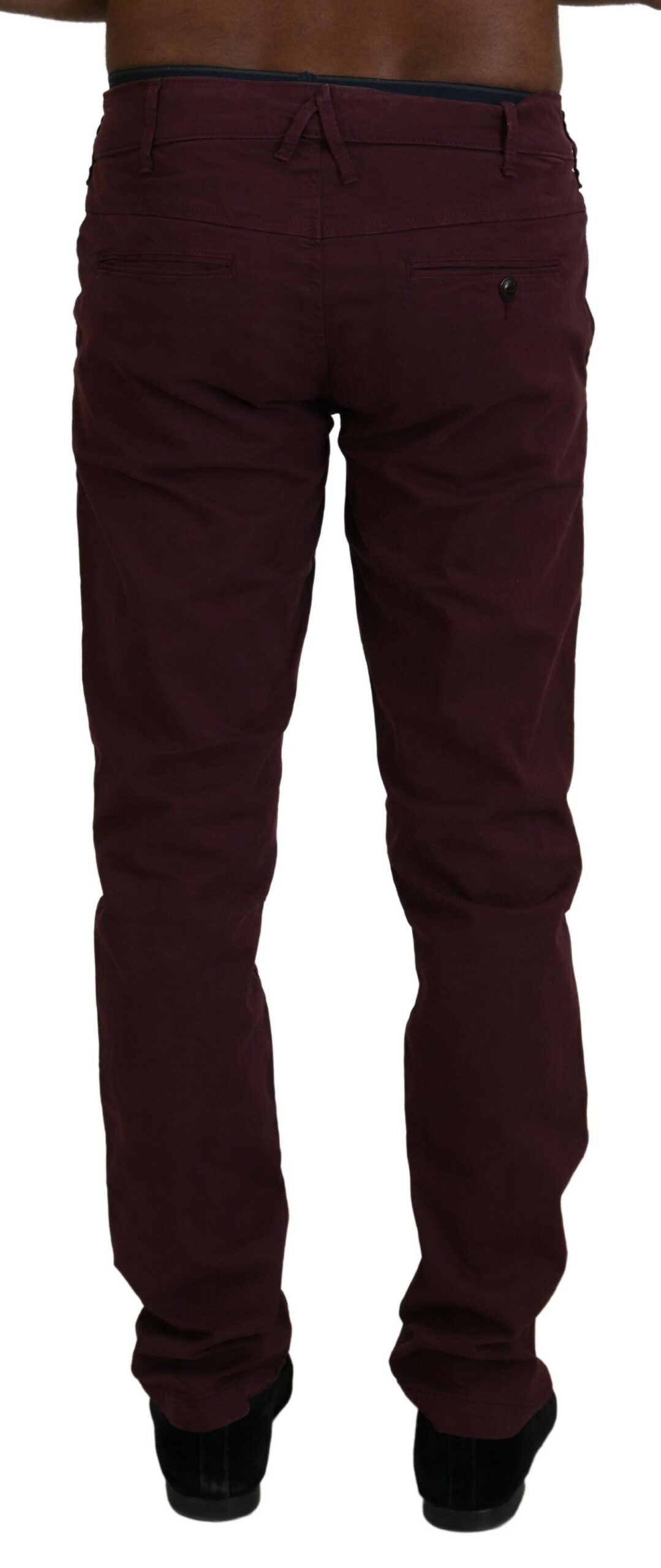 Bordeauxrote Stretch-Baumwoll-Skinny-Freizeithose für Herren