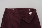 Bordeauxrote Stretch-Baumwoll-Skinny-Freizeithose für Herren