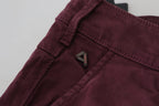 Bordeauxrote Stretch-Baumwoll-Skinny-Freizeithose für Herren