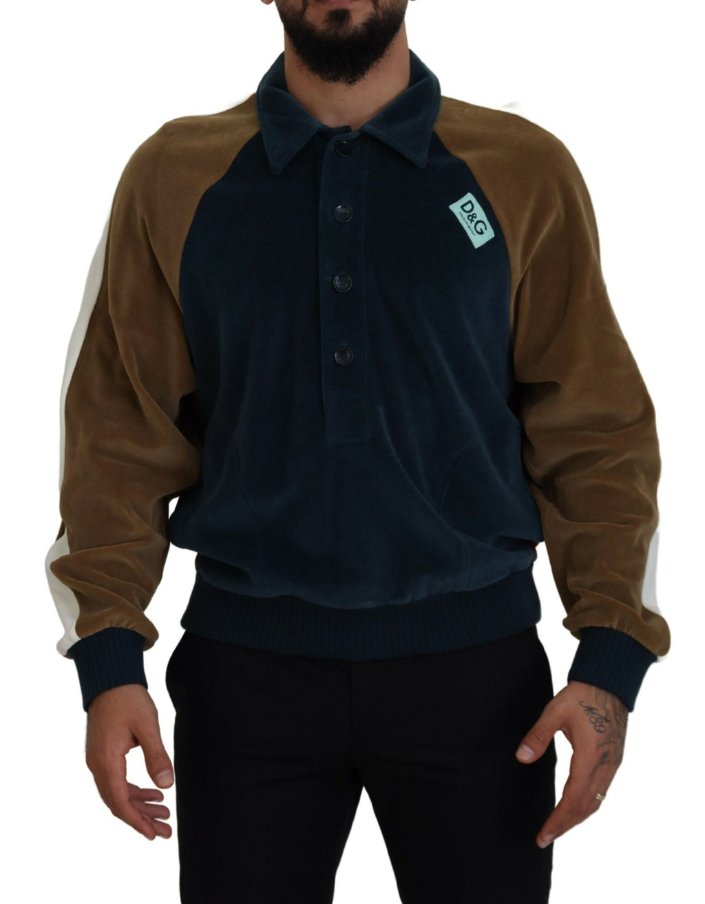 Mehrfarbiger Baumwoll-Pullover mit Kragen