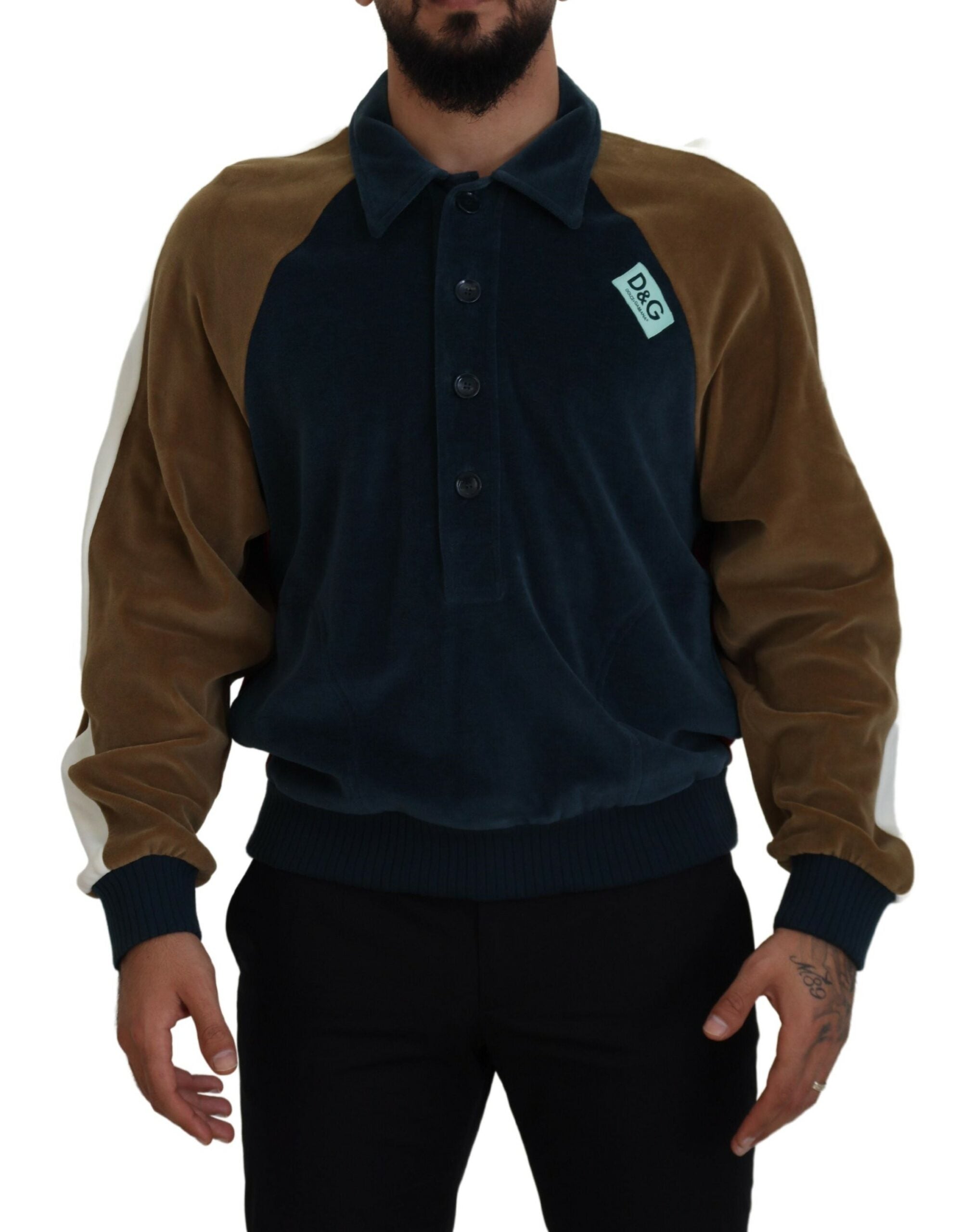 Mehrfarbiger Baumwoll-Pullover mit Kragen