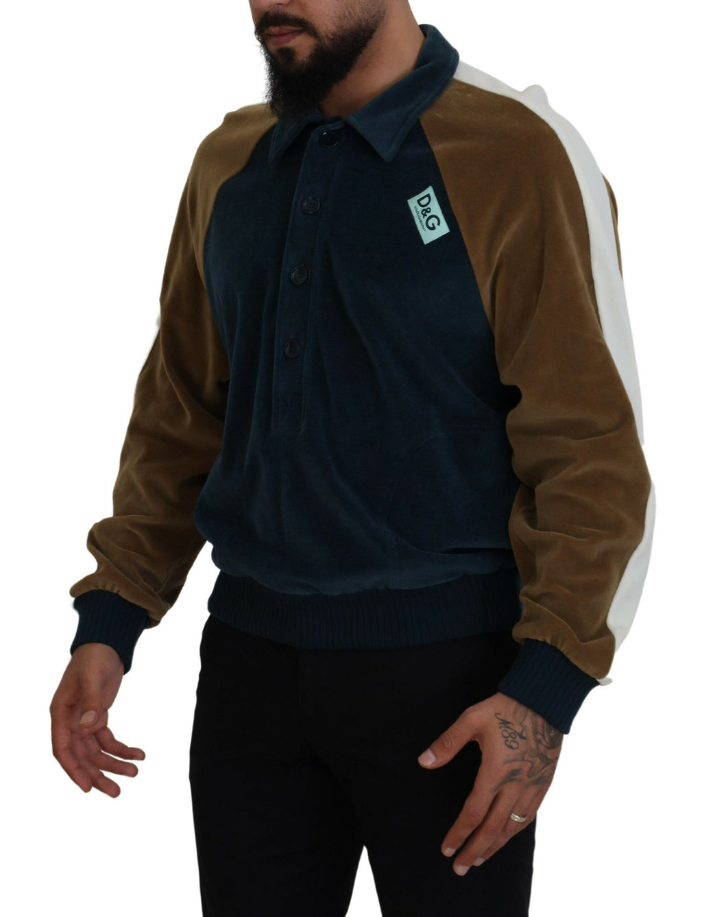 Mehrfarbiger Baumwoll-Pullover mit Kragen
