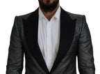 Black Silver Jacquard Slim Fit Jacket Blazer