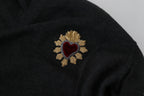 Pullover aus grauer Kaschmirmischung mit V-Ausschnitt und Herzapplikation in Gold