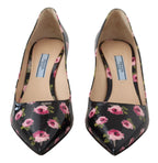 Black Leather Floral Heels Stilettos Pumps