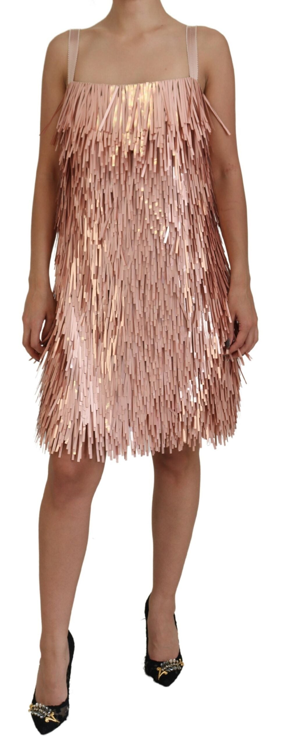 Rosa ärmelloses A-Linien-Kleid aus Lamé-Gewebe