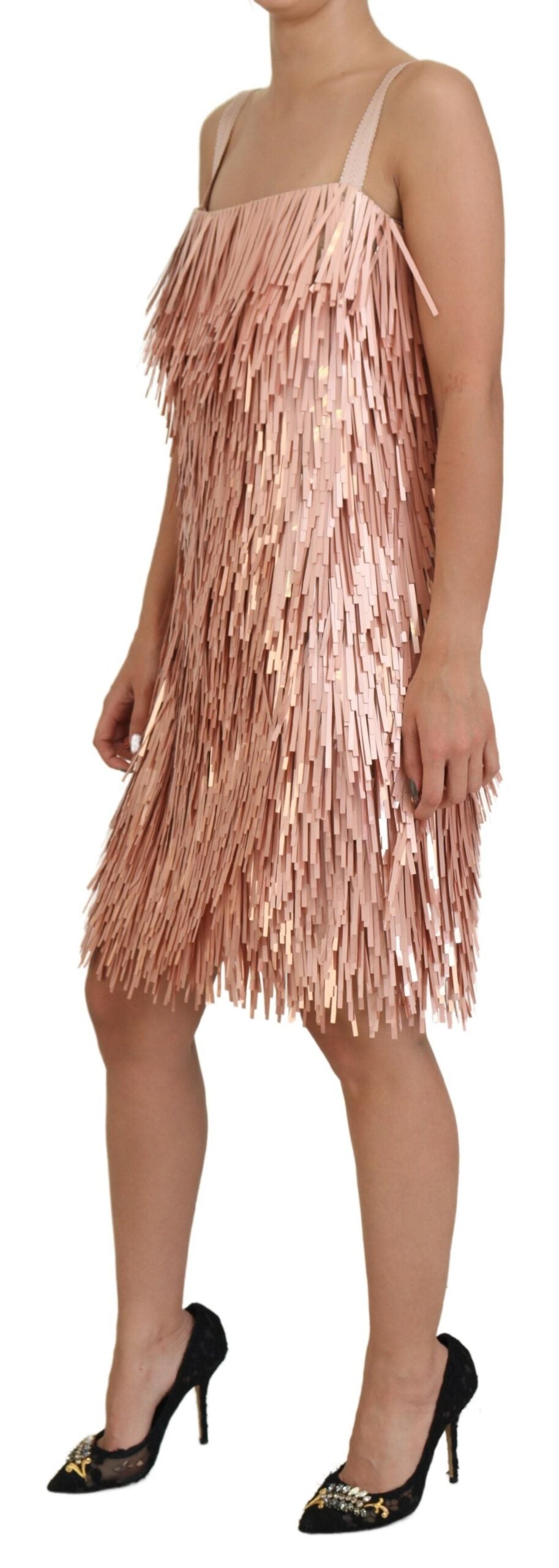 Rosa ärmelloses A-Linien-Kleid aus Lamé-Gewebe