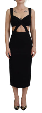 Schwarzes figurbetontes Etui-Midikleid aus Viskose