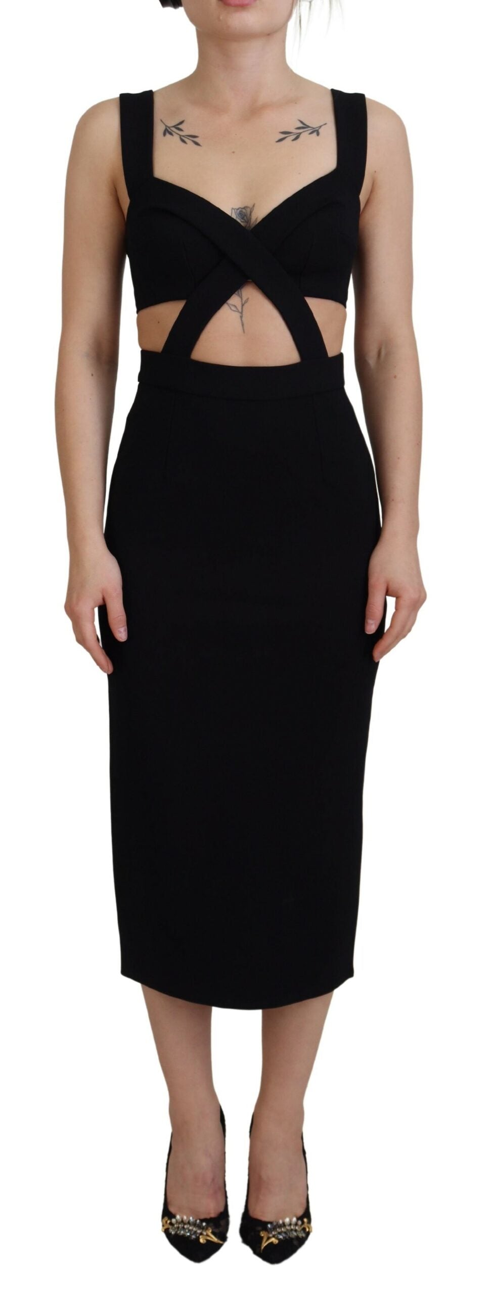 Schwarzes figurbetontes Etui-Midikleid aus Viskose