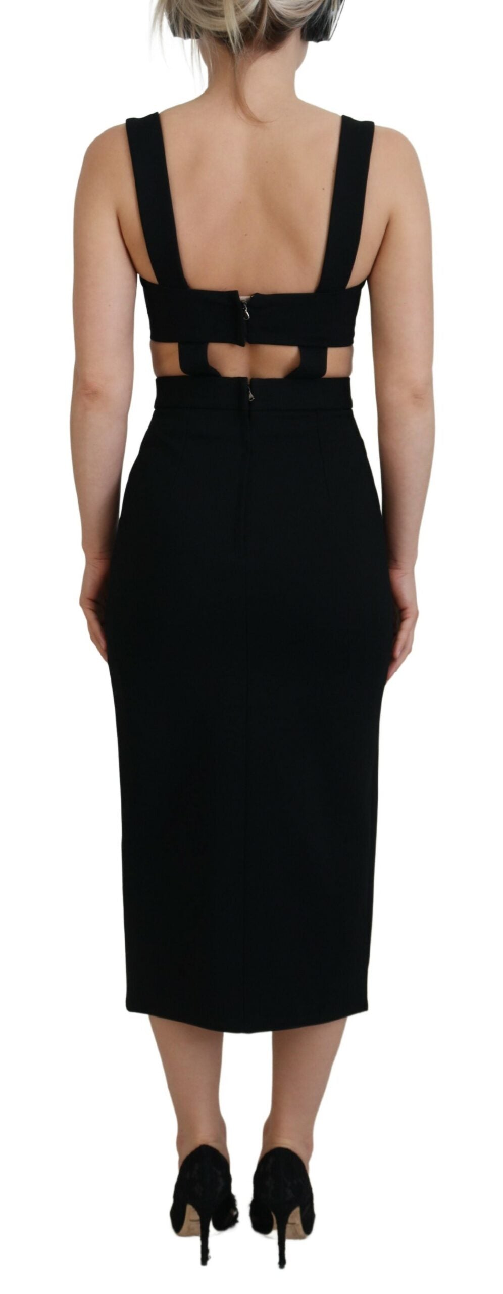 Schwarzes figurbetontes Etui-Midikleid aus Viskose