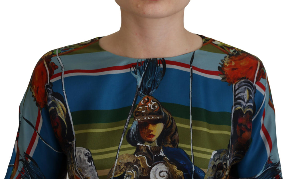 Mehrfarbiges langes A-Linien-Kleid aus Seide mit Sizilien-Motiv
