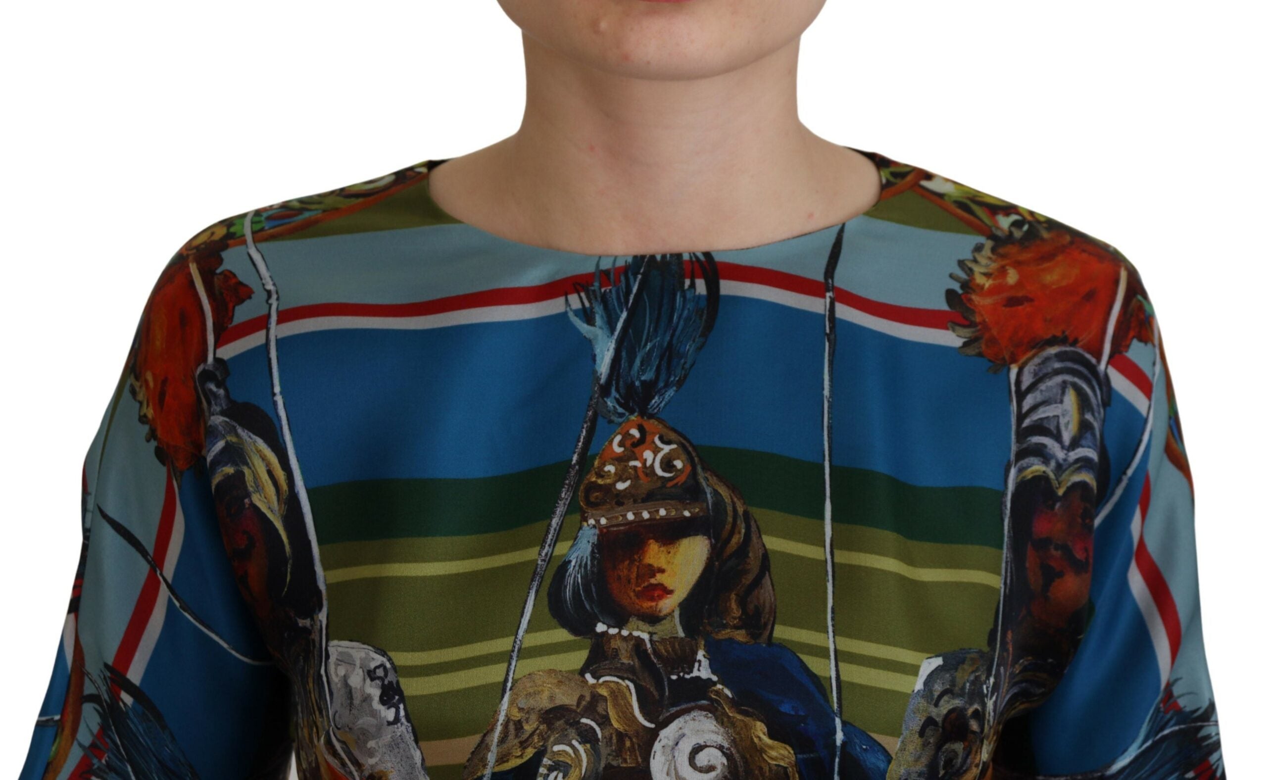 Mehrfarbiges langes A-Linien-Kleid aus Seide mit Sizilien-Motiv